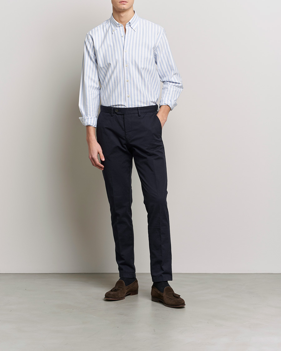 Herren | Hemden | Oscar Jacobson | Regular Fit Button Down Striped Oxford Shirt Blue