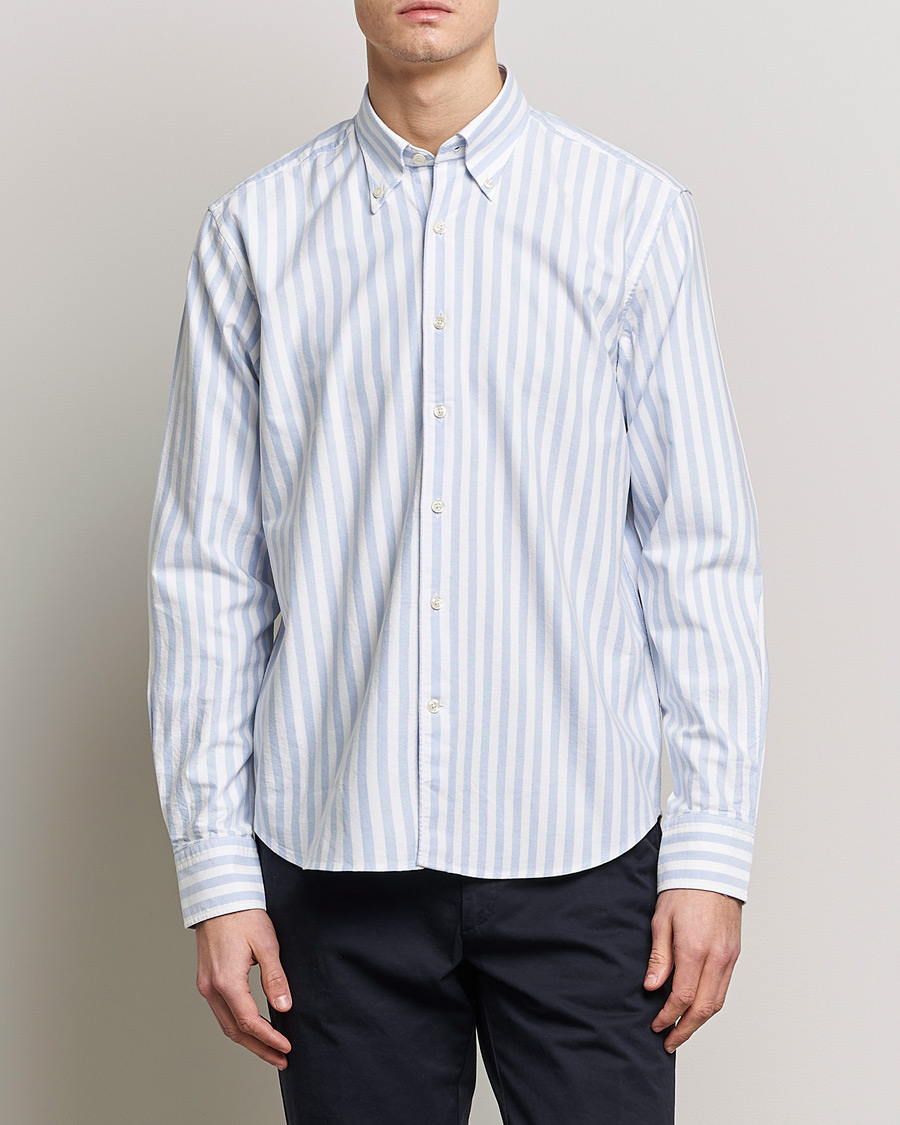 Herren |  | Oscar Jacobson | Regular Fit Button Down Striped Oxford Shirt Blue