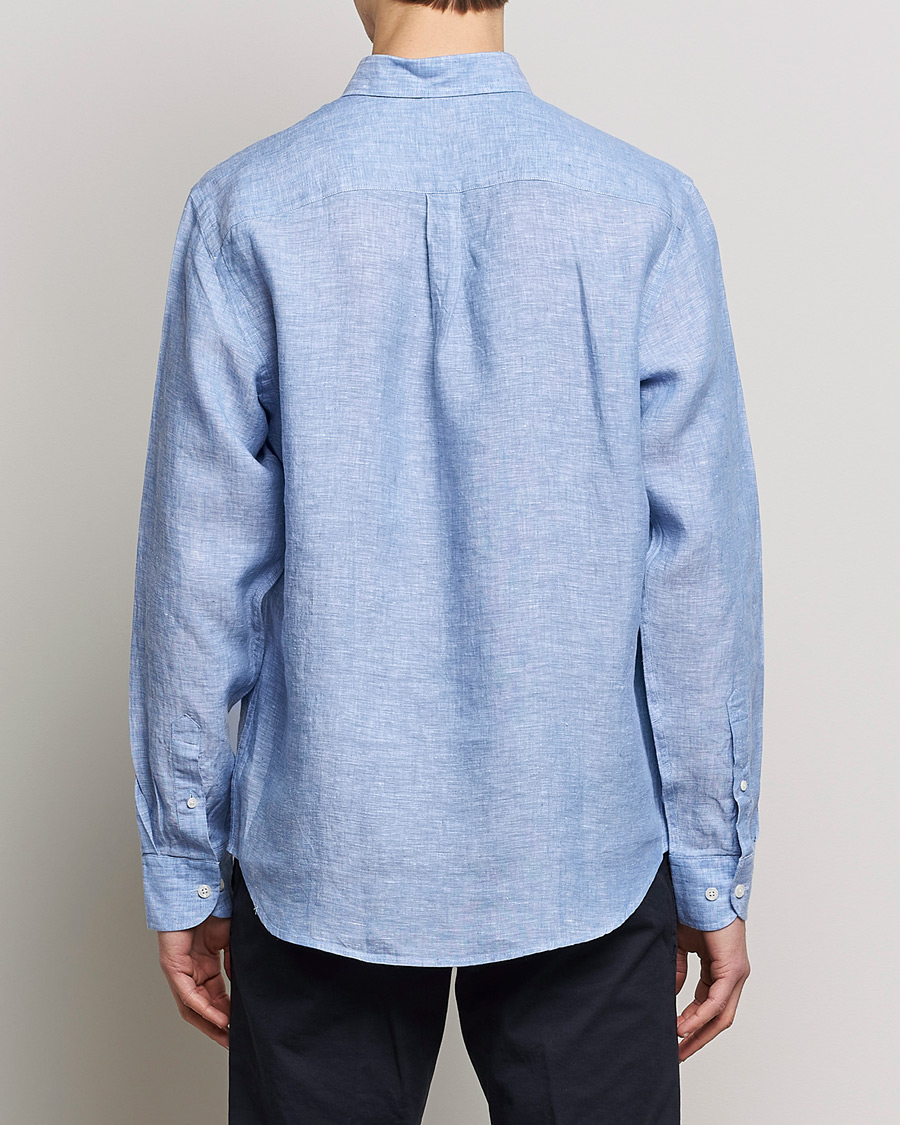 Herren | Hemden | Oscar Jacobson | Regular Fit Button Down Linen Shirt Blue