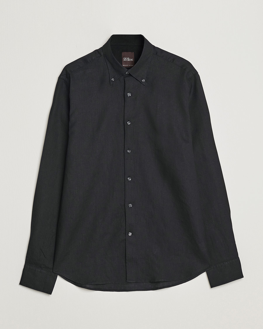 Herren | Hemden | Oscar Jacobson | Regular Fit Button Down Linen Shirt Black