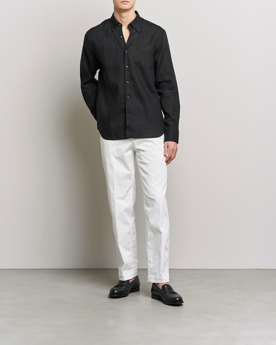 Herren | Hemden | Oscar Jacobson | Regular Fit Button Down Linen Shirt Black
