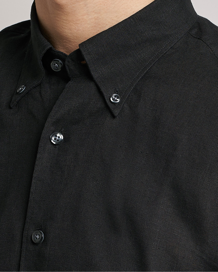 Herren | Hemden | Oscar Jacobson | Regular Fit Button Down Linen Shirt Black