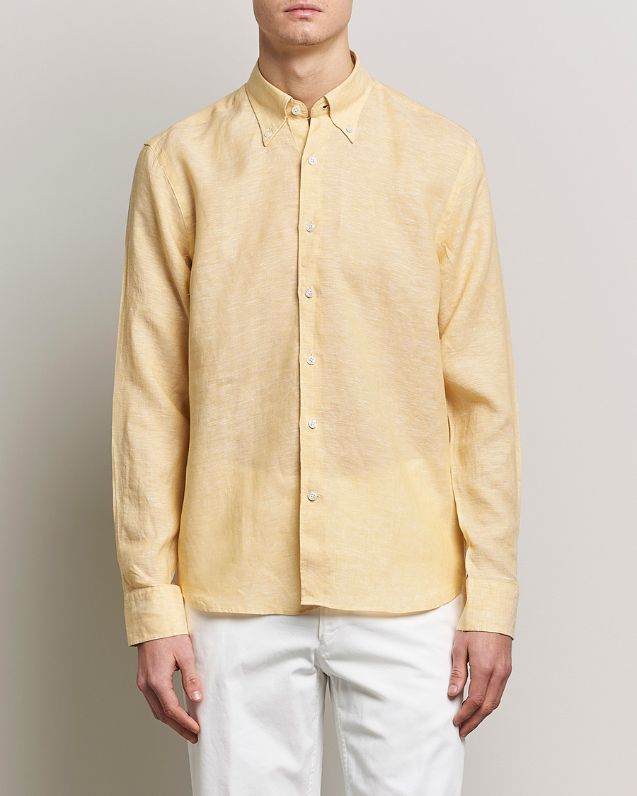 Herren |  | Oscar Jacobson | Regular Fit Button Down Linen Shirt Yellow