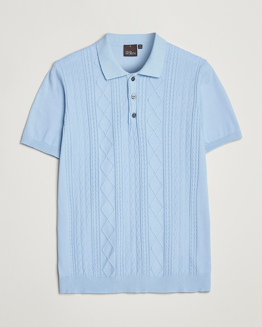 Herren | Poloshirts | Oscar Jacobson | Bard Short Sleeve Structured Cotton Polo Light Blue