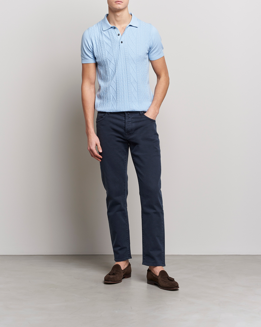 Herren | Poloshirts | Oscar Jacobson | Bard Short Sleeve Structured Cotton Polo Light Blue