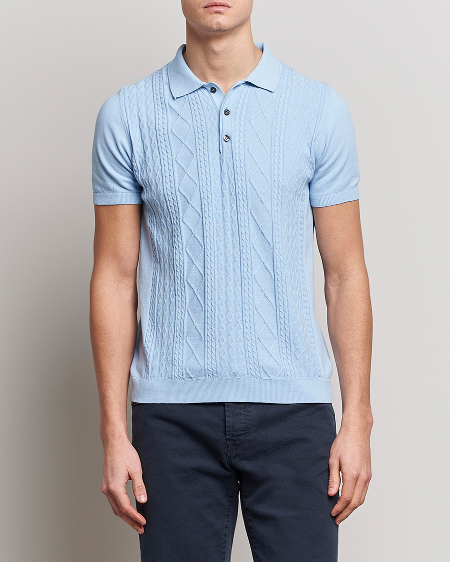 Herren | Poloshirts | Oscar Jacobson | Bard Short Sleeve Structured Cotton Polo Light Blue