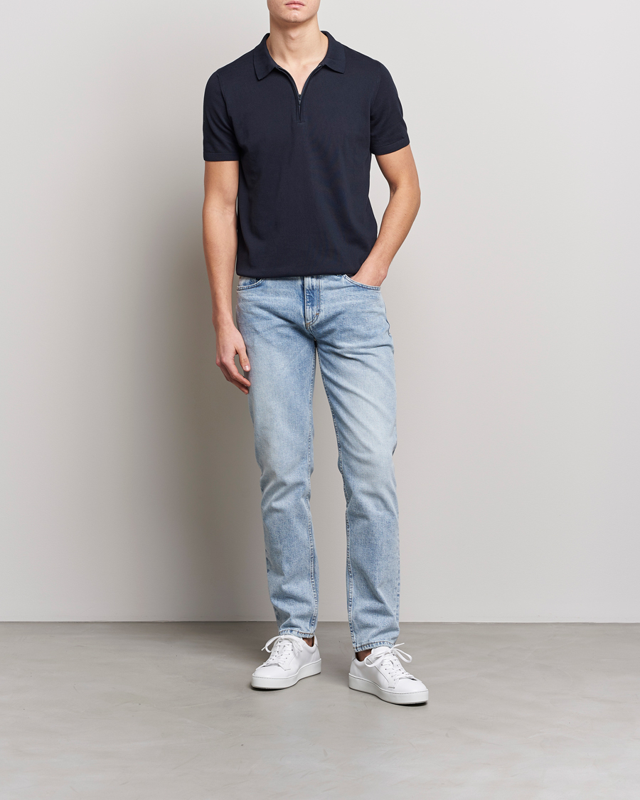 Herren | Poloshirts | Oscar Jacobson | Otto Short Sleeve Zip Polo Navy