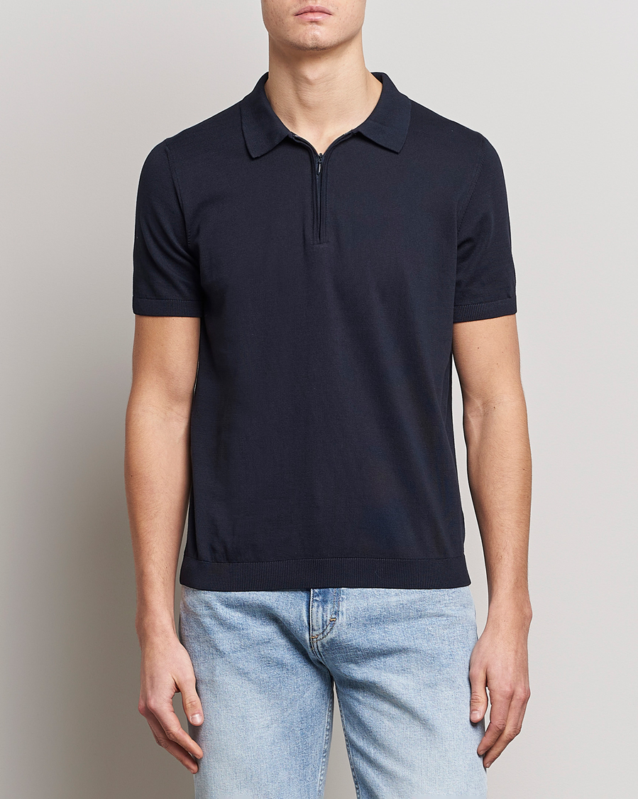 Men |  | Oscar Jacobson | Otto Short Sleeve Zip Polo Navy