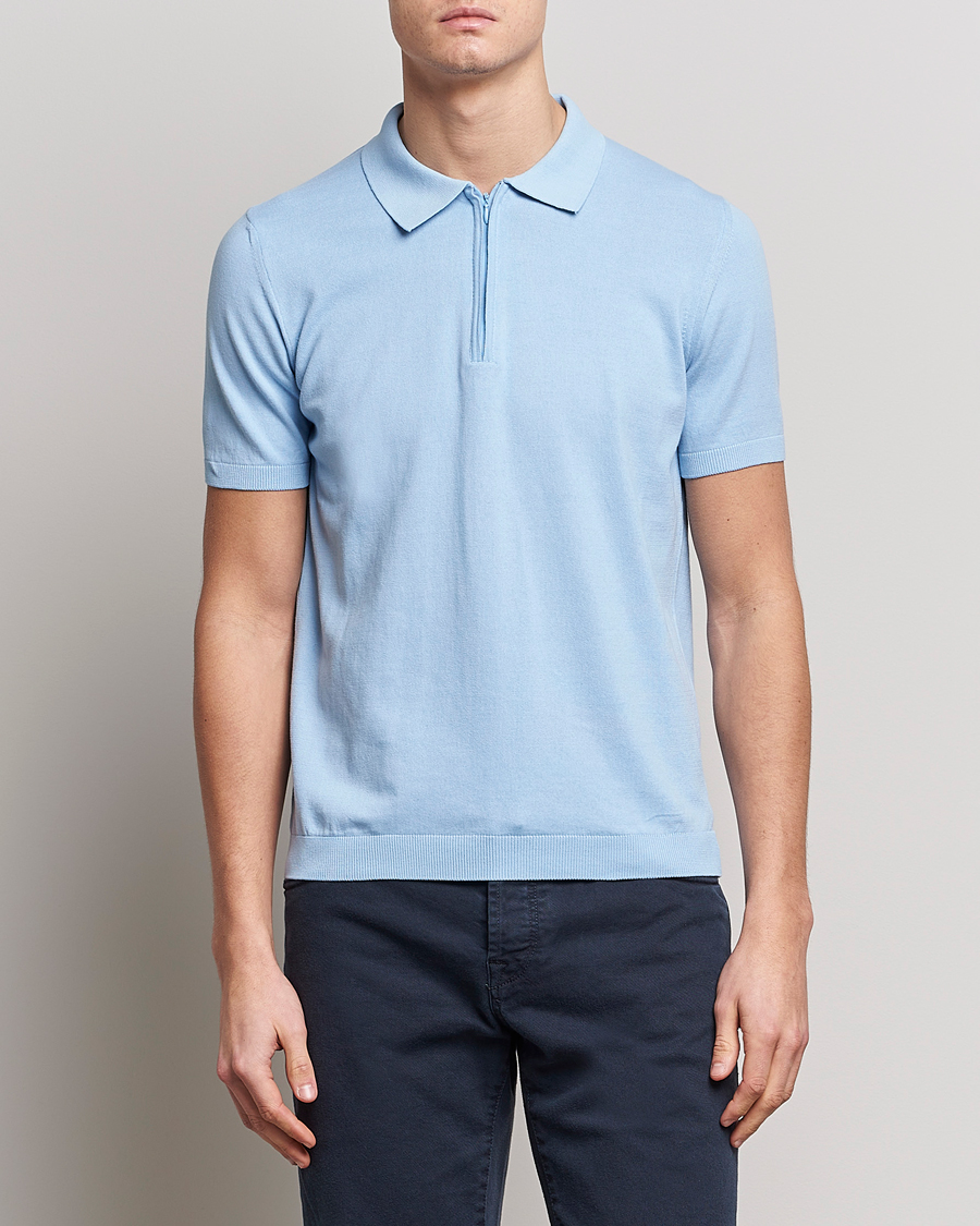 Herren |  | Oscar Jacobson | Otto Short Sleeve Zip Polo Light Blue