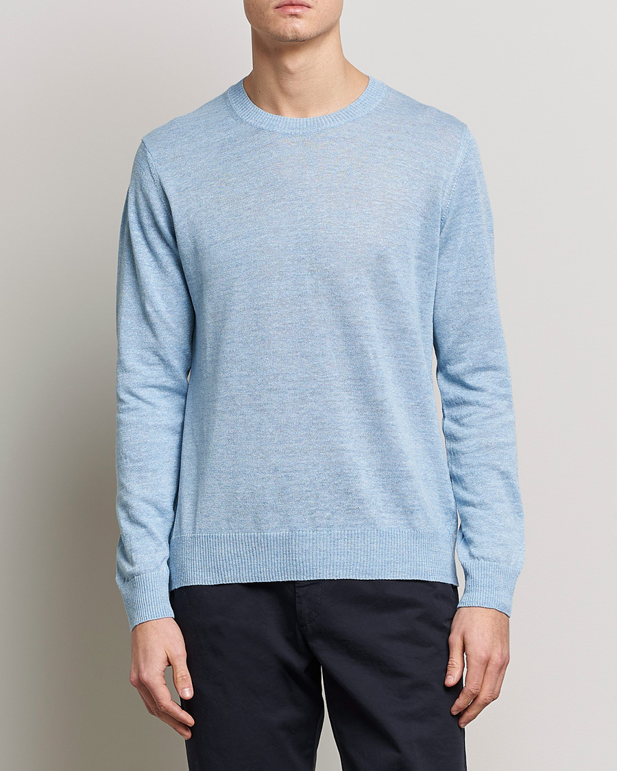 Herren |  | Oscar Jacobson | Valter Linen/Cotton Crew Neck Light Blue