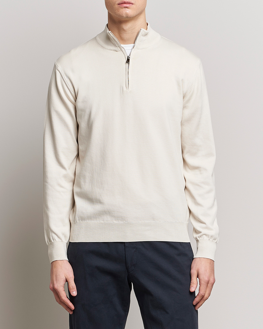Herren | Pullover | Oscar Jacobson | Pat Cotton Half Zip Off White