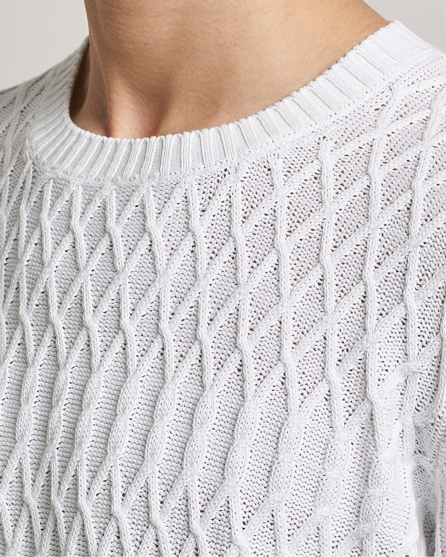 Herren | Pullover | Oscar Jacobson | Cotton Fisherman Sweatshirt White
