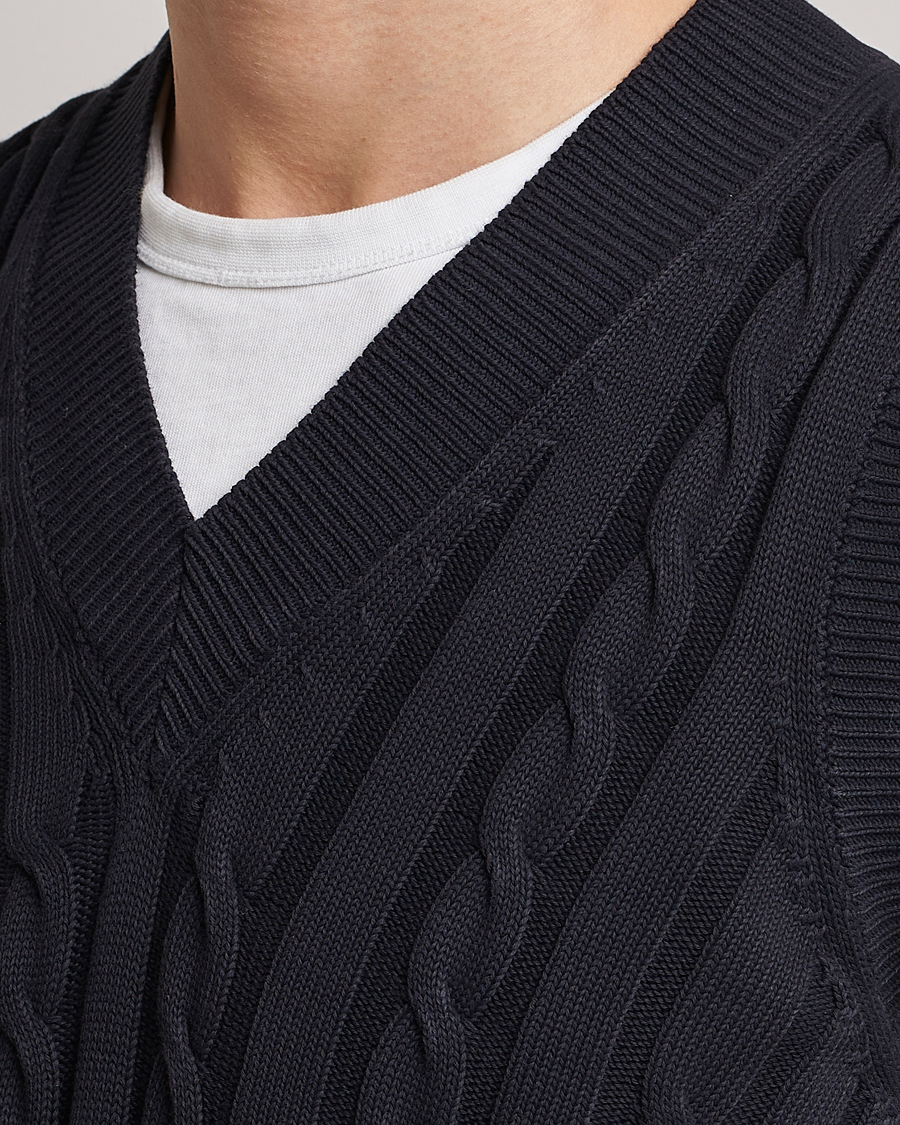 Herren | Pullover | Oscar Jacobson | Lucas Cable Knitted Vest Navy