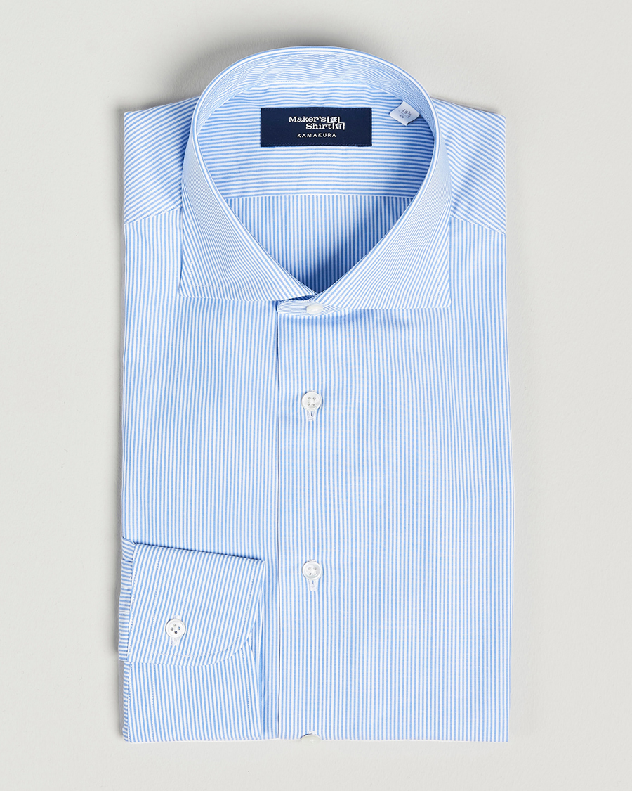 Herren | Hemden | Kamakura Shirts | Slim Fit Striped Broadcloth Shirt Light Blue