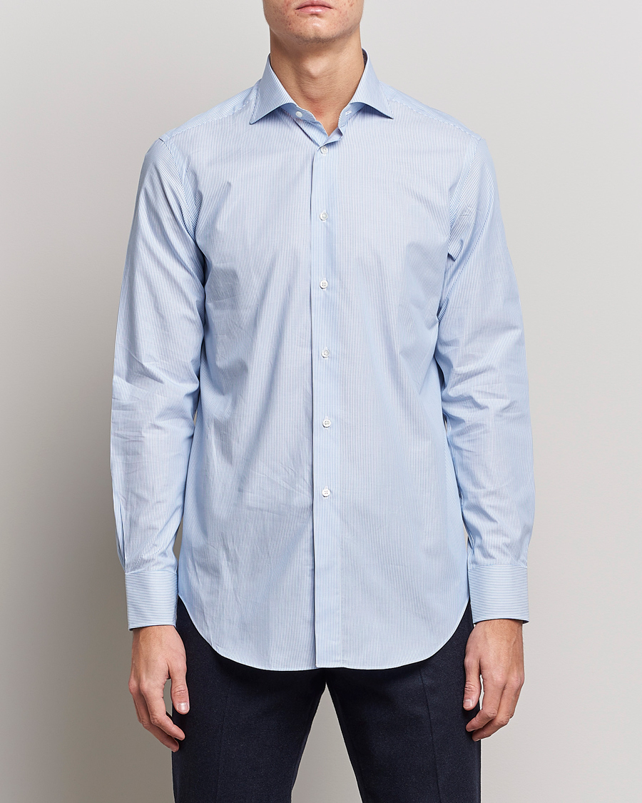 Herren |  | Kamakura Shirts | Slim Fit Striped Broadcloth Shirt Light Blue