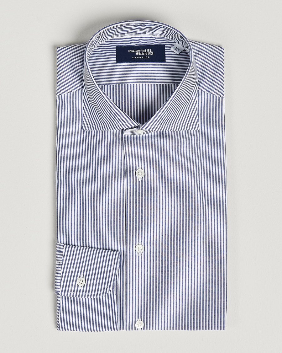 Herren |  | Kamakura Shirts | Slim Fit Striped Broadcloth Shirt Navy