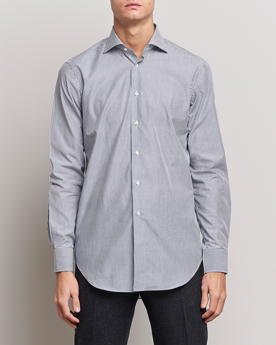 Herren |  | Kamakura Shirts | Slim Fit Striped Broadcloth Shirt Navy