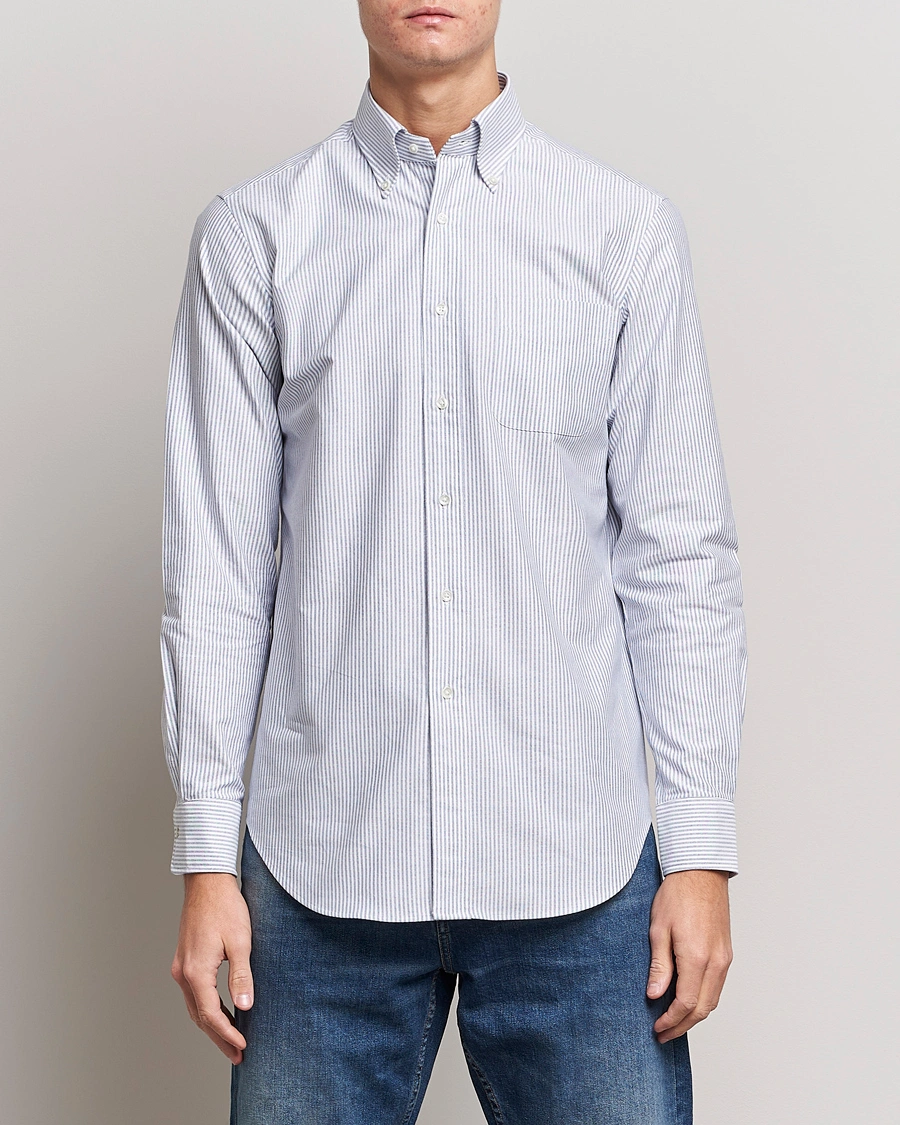 Herren | Oxfordhemden | Kamakura Shirts | Slim Fit Striped Oxford BD Shirt Light Blue