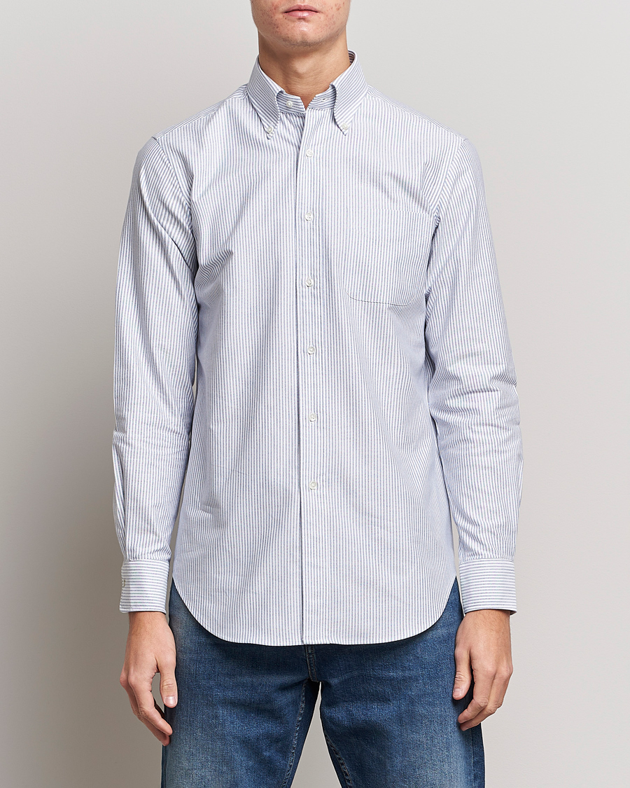 Herren | Kamakura Shirts | Kamakura Shirts | Slim Fit Striped Oxford BD Shirt Light Blue