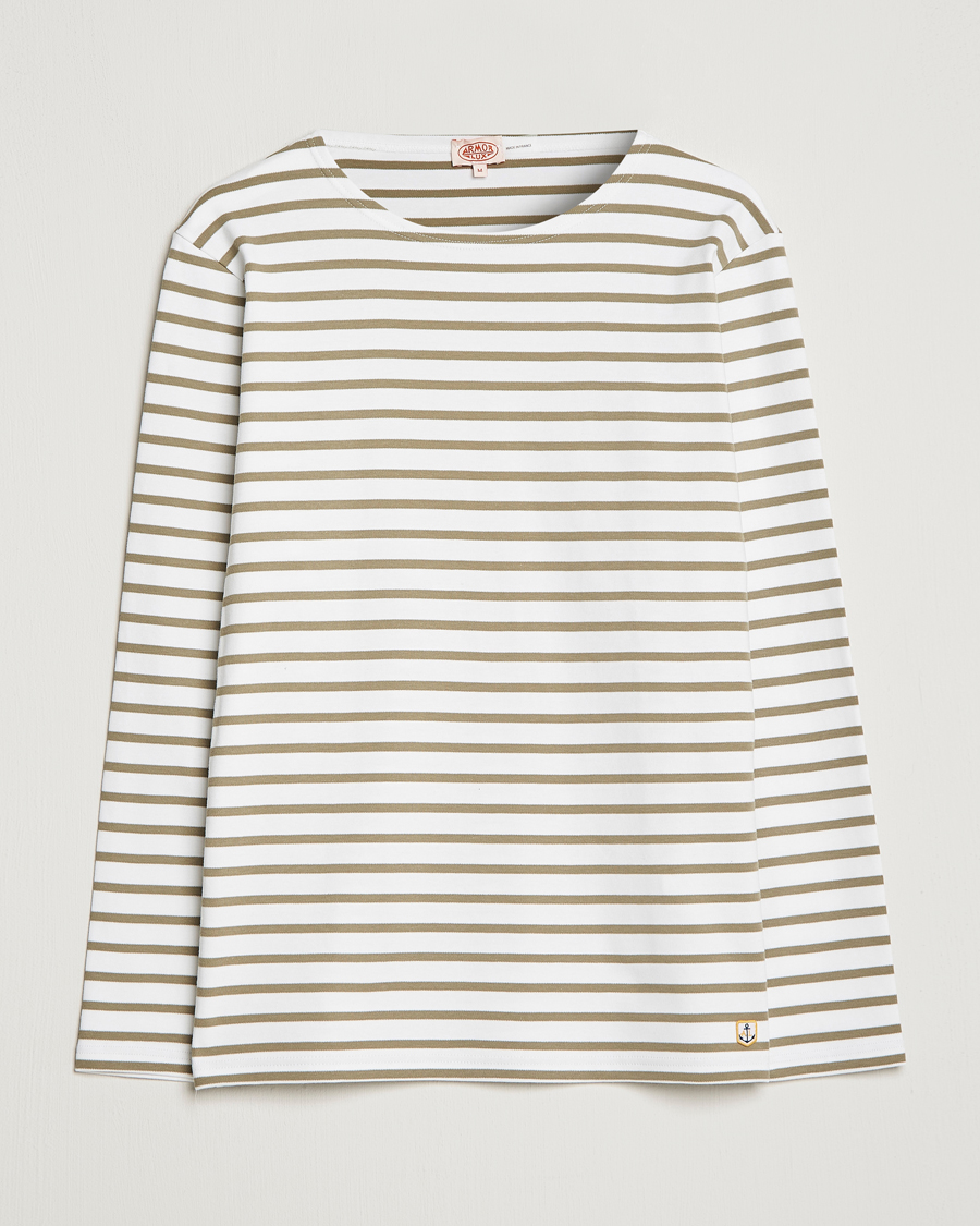 Herren | T-Shirts | Armor-lux | Houat Héritage Stripe Longsleeve T-shirt Blanc/Argile