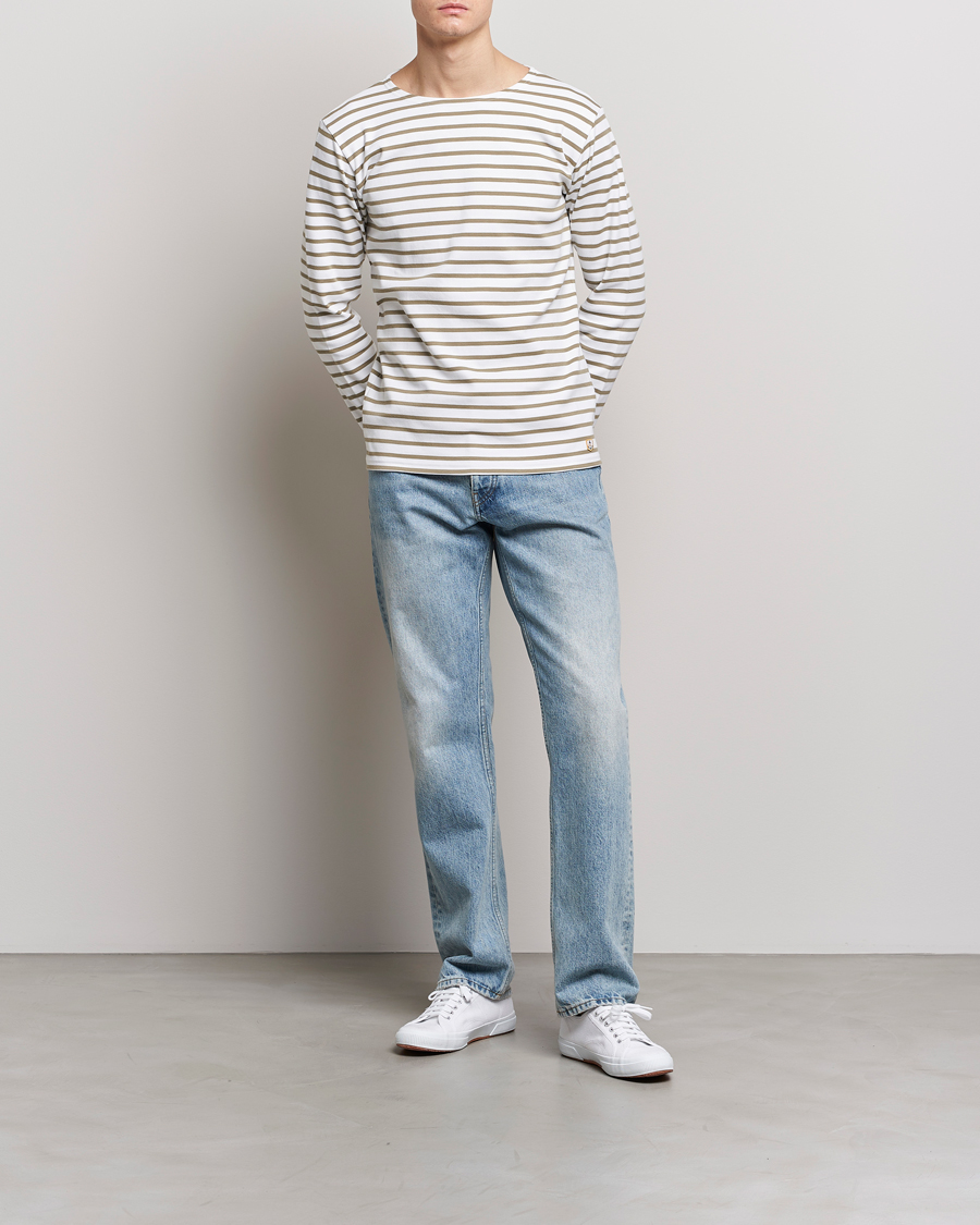 Herren | T-Shirts | Armor-lux | Houat Héritage Stripe Longsleeve T-shirt Blanc/Argile