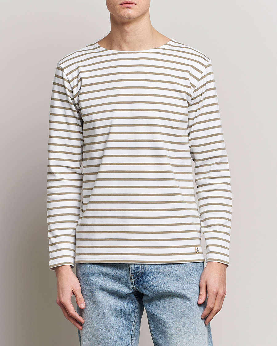 Herren | T-Shirts | Armor-lux | Houat Héritage Stripe Longsleeve T-shirt Blanc/Argile