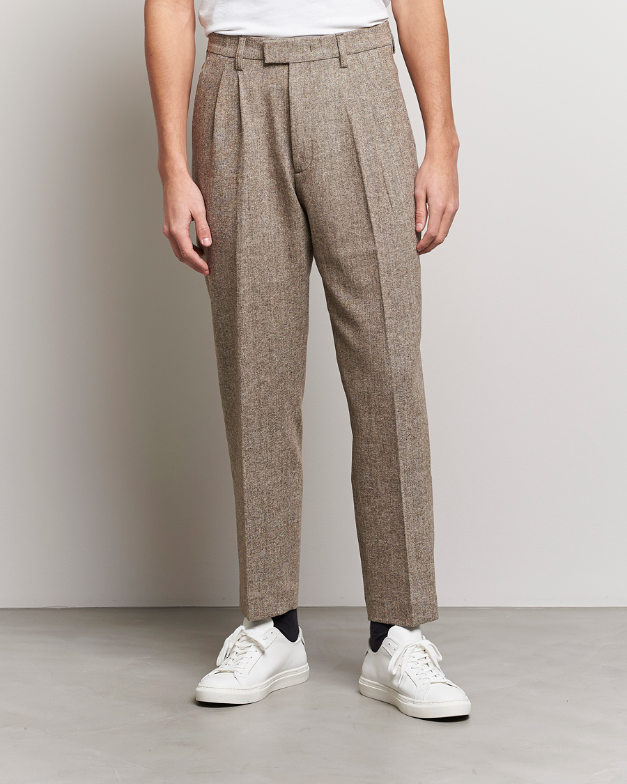 Herren | Hosen | NN07 | Fritz Wool Pleated Trousers Brown Melange