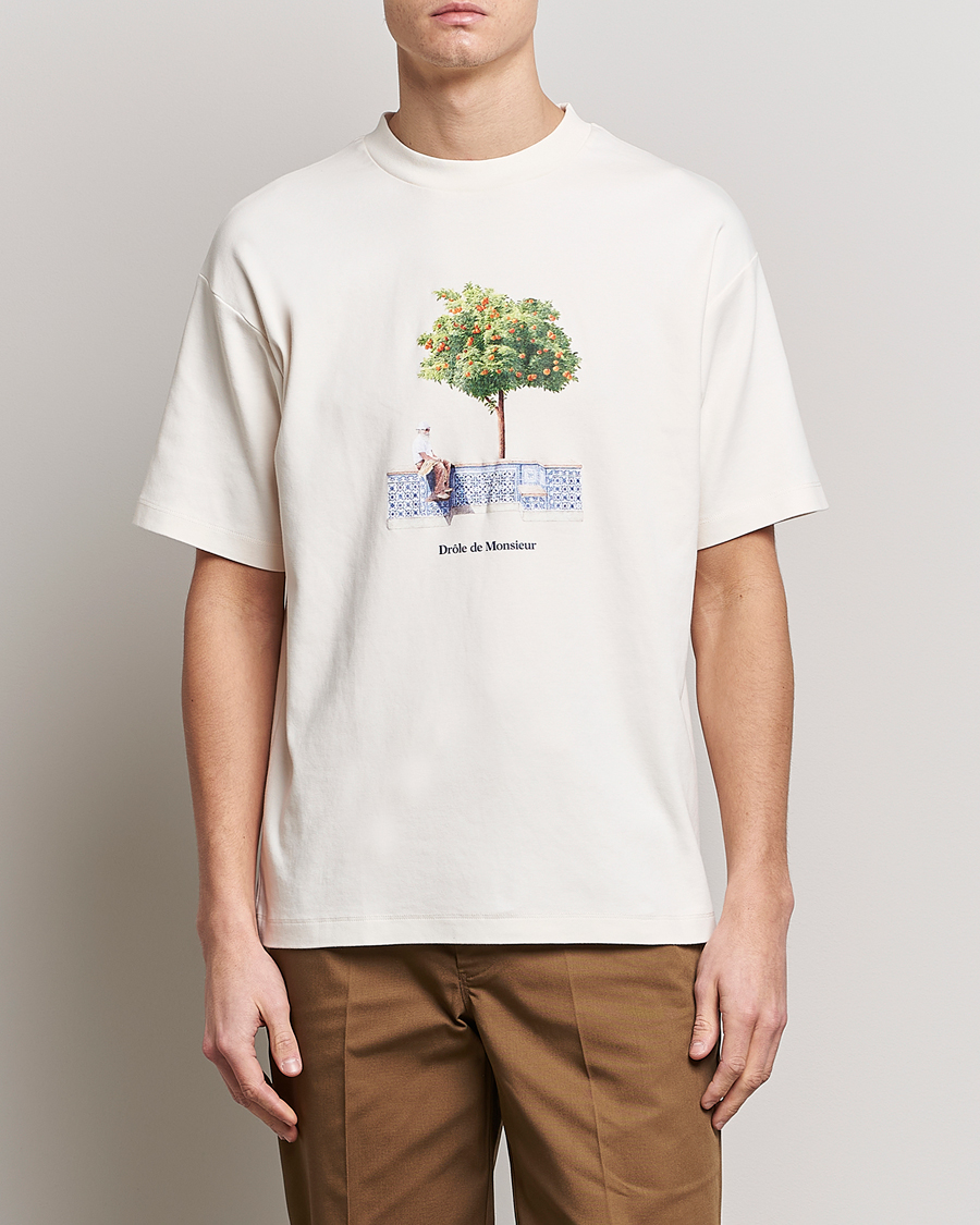Herren | T-Shirts | Drôle de Monsieur | Oranger Print T-Shirt Off White