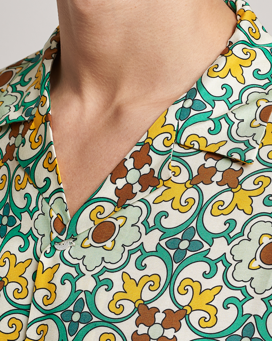 Herren | Hemden | Drôle de Monsieur | Ornaments Print Bowling Shirt Yellow/Green