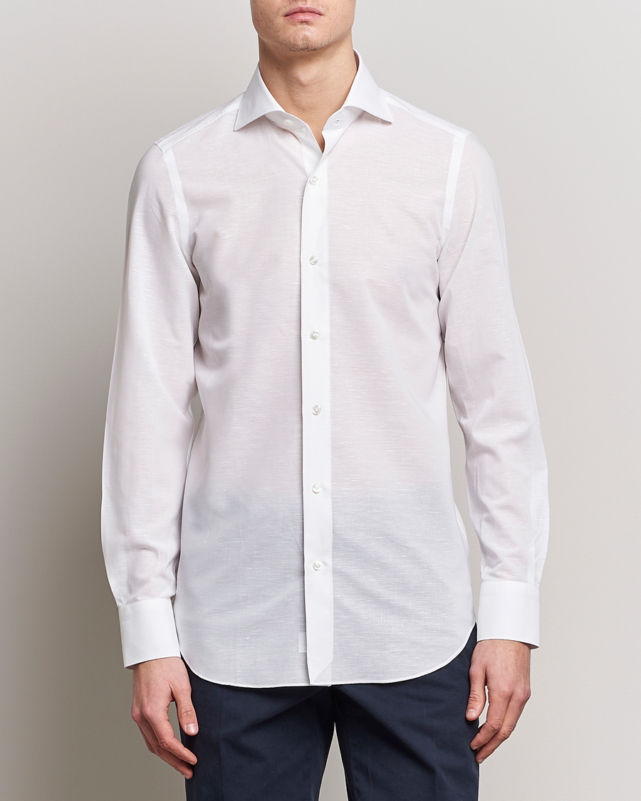 Herren | Businesshemden | Finamore Napoli | Milano Slim Linen Dress Shirt White