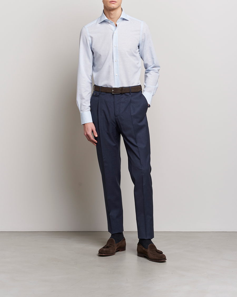 Herren | Hemden | Finamore Napoli | Milano Slim Linen Dress Shirt Light Blue