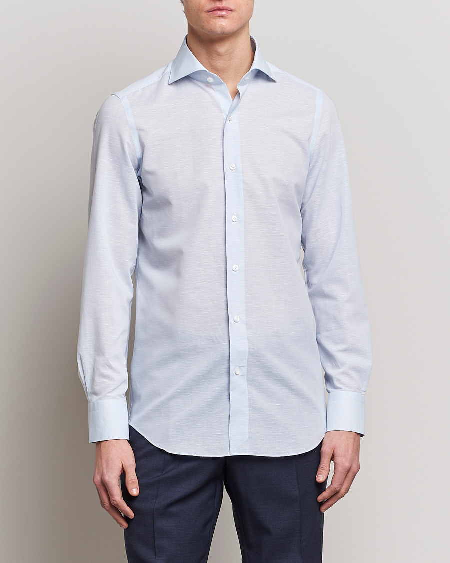 Herren | Businesshemden | Finamore Napoli | Milano Slim Linen Dress Shirt Light Blue