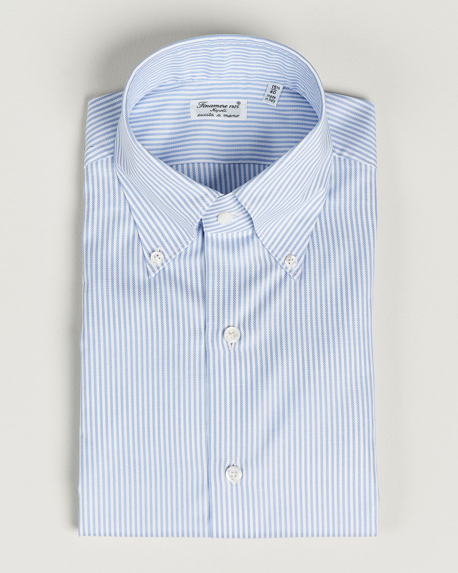 Herren | Hemden | Finamore Napoli | Milano Slim Oxford Button Down Shirt Blue Stripe