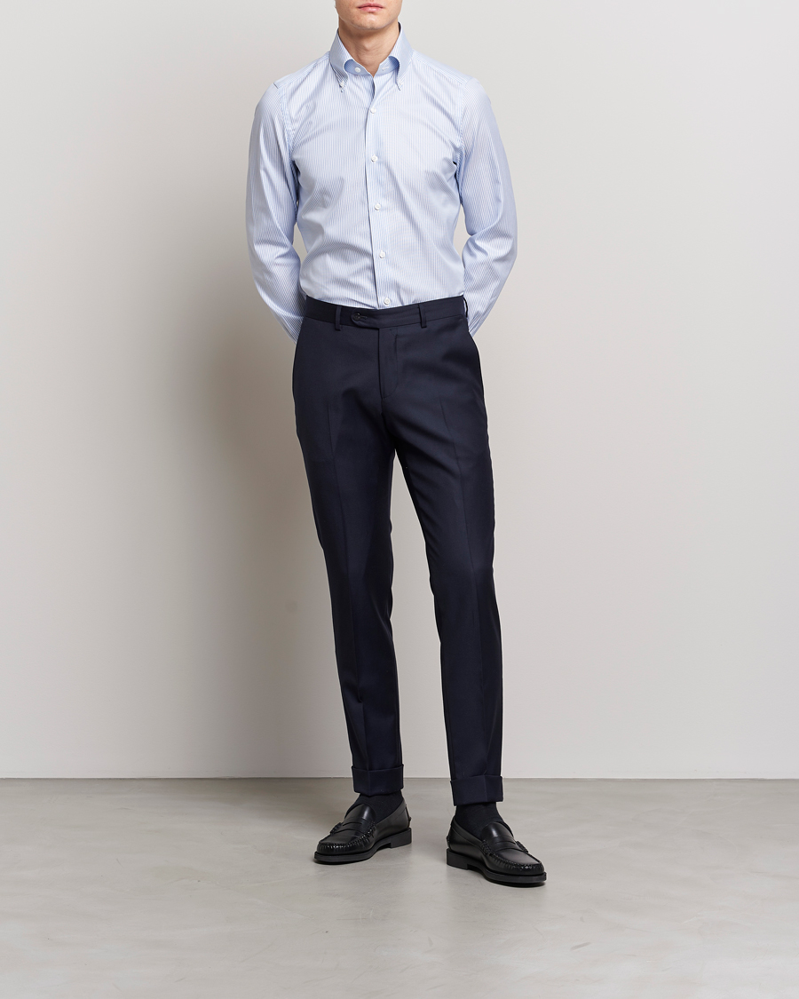 Herren | Hemden | Finamore Napoli | Milano Slim Oxford Button Down Shirt Blue Stripe