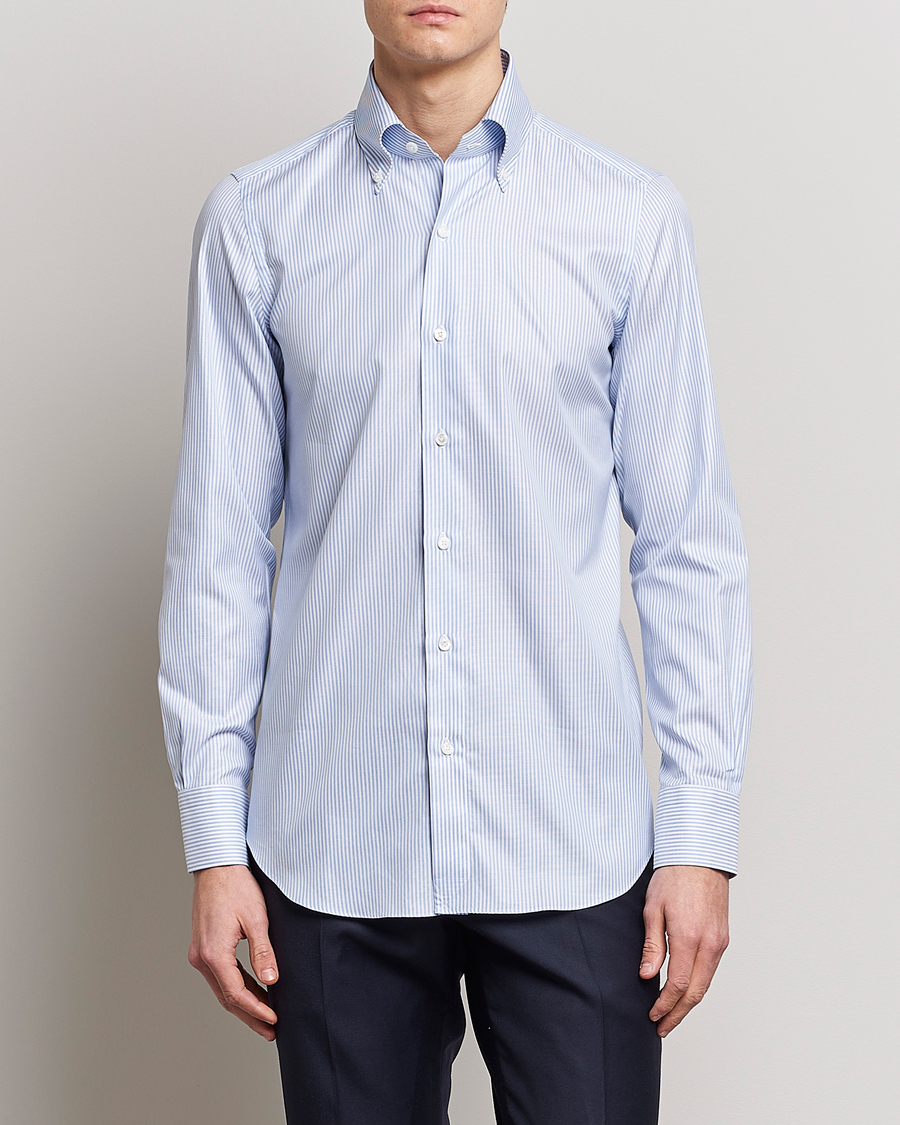 Herren | Businesshemden | Finamore Napoli | Milano Slim Oxford Button Down Shirt Blue Stripe
