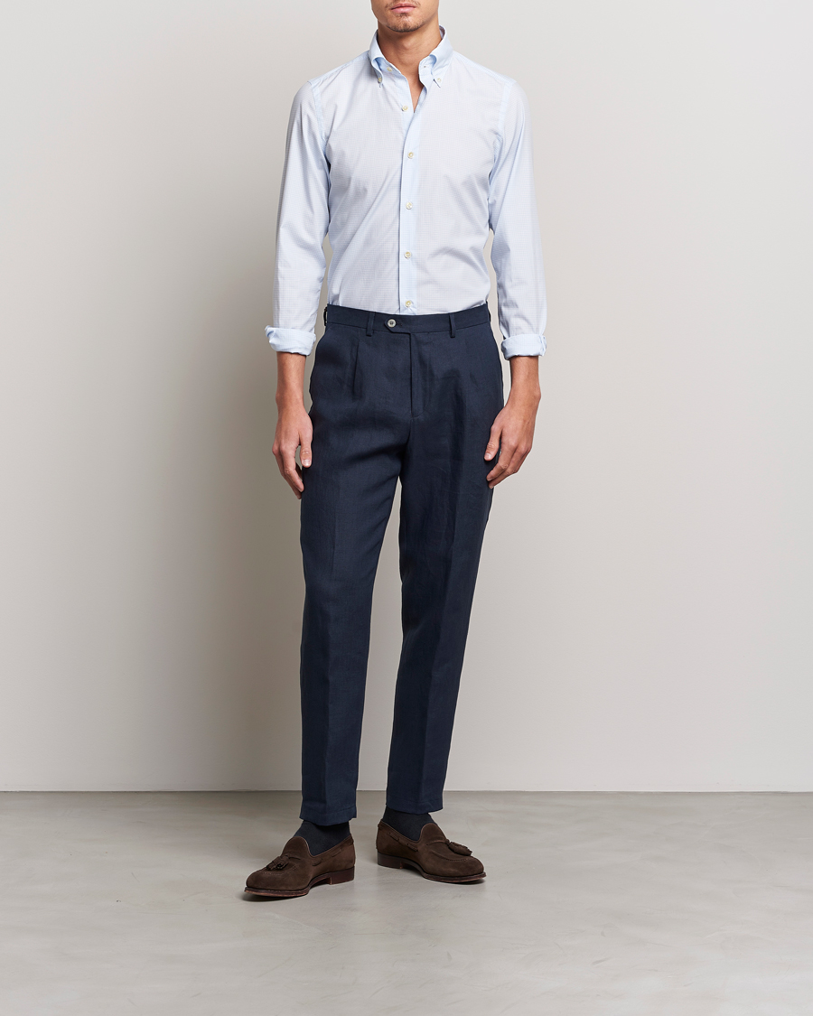 Herren | Hemden | Finamore Napoli | Milano Slim Washed Dress Shirt Light Blue Check