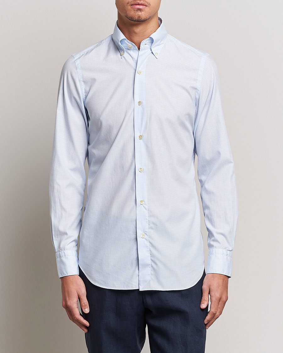 Herren |  | Finamore Napoli | Milano Slim Washed Dress Shirt Light Blue Check