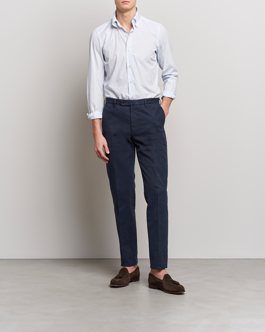 Herren | Hemden | Finamore Napoli | Milano Slim Washed Dress Shirt Light Blue Stripe