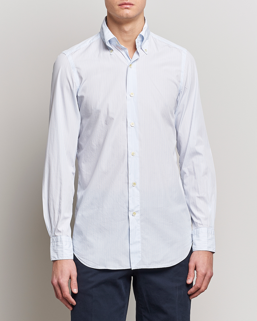 Herren | Finamore Napoli | Finamore Napoli | Milano Slim Washed Dress Shirt Light Blue Stripe