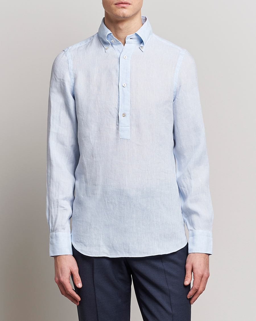 Herren | | Finamore Napoli | Miami Linen Popover Shirt Light Blue