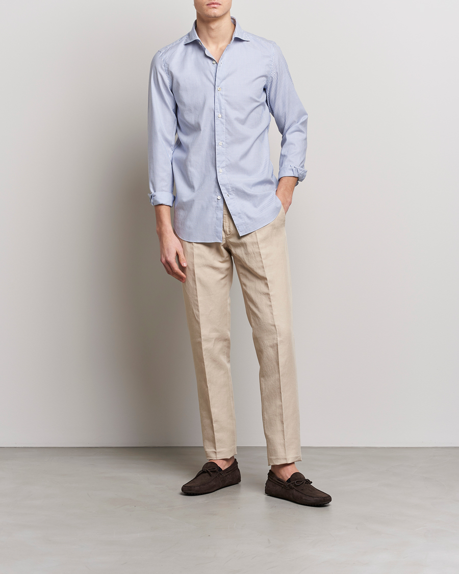 Herren | Hemden | Finamore Napoli | Tokyo Slim Chambray Shirt Light Blue Stripe
