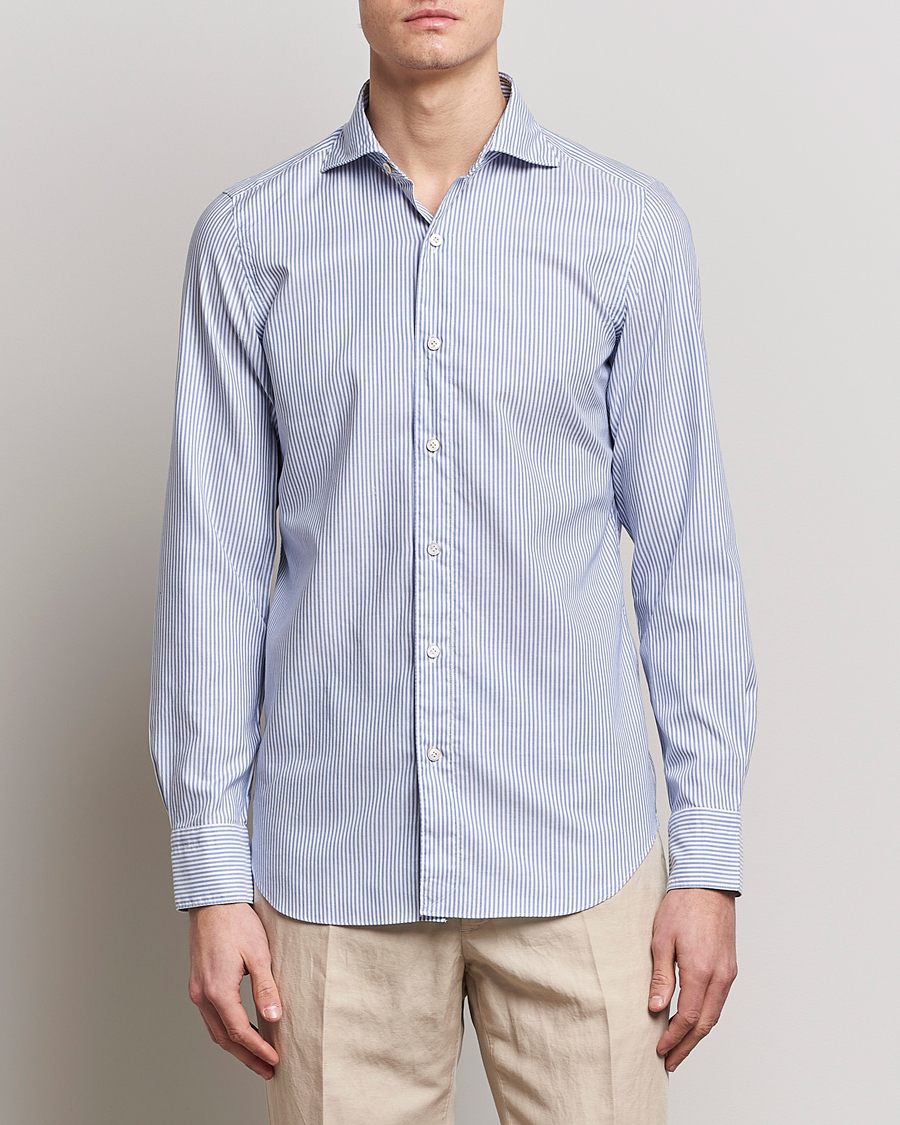 Herren | Hemden | Finamore Napoli | Tokyo Slim Chambray Shirt Light Blue Stripe
