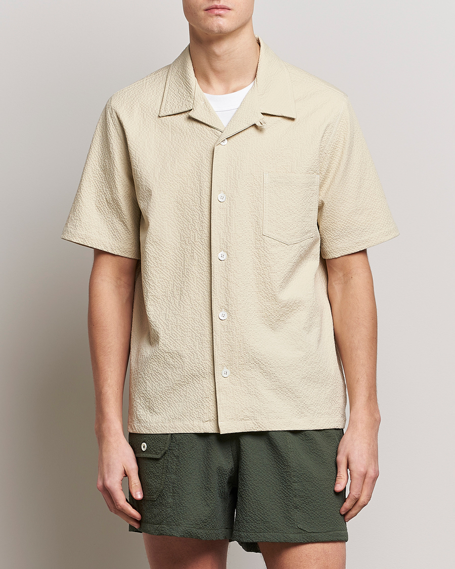 Herren |  | Howlin' | Short Sleeve Cotton Seersucker Shirt Ecru
