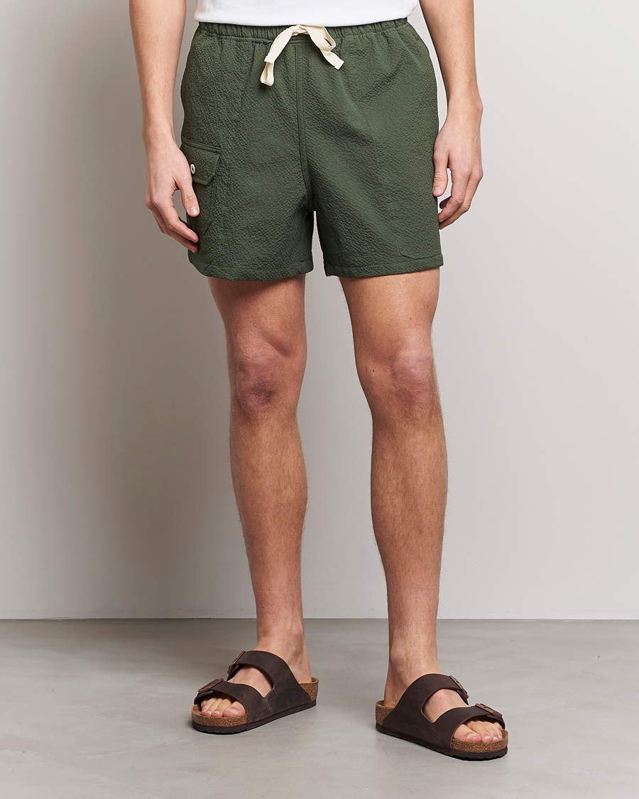 Herren | Howlin' | Howlin' | Cotton Seersucker Shorts Greenish