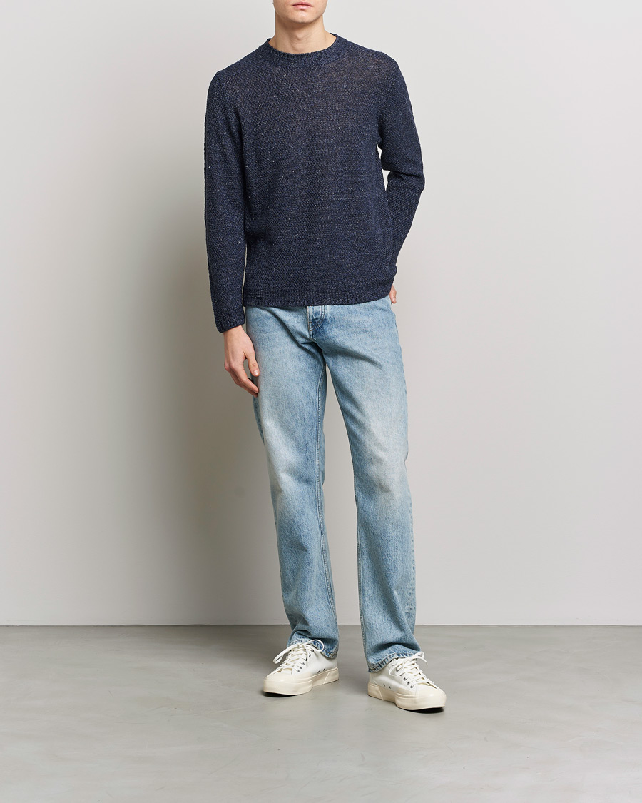 Herren | Pullover | Inis Meáin | Moss Stiched Linen Crew Neck Dark Blue