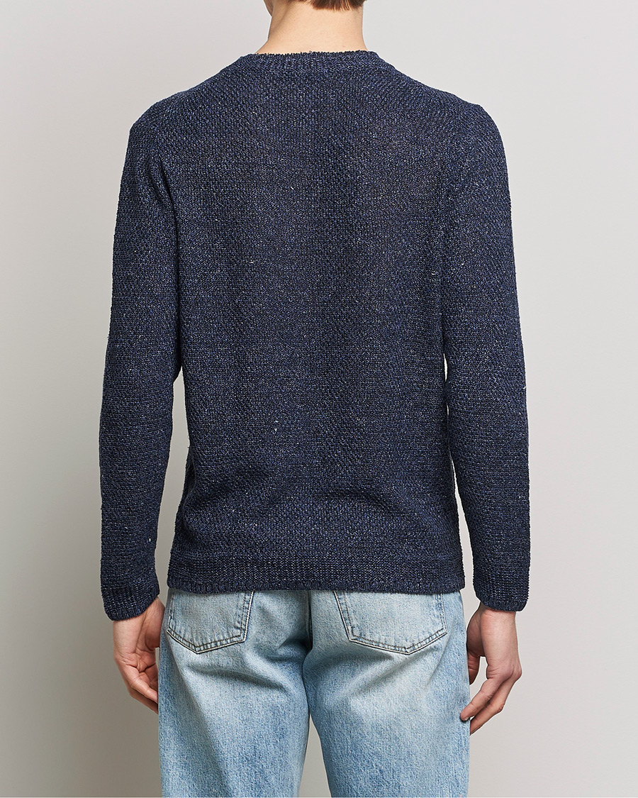 Herren | Pullover | Inis Meáin | Moss Stiched Linen Crew Neck Dark Blue