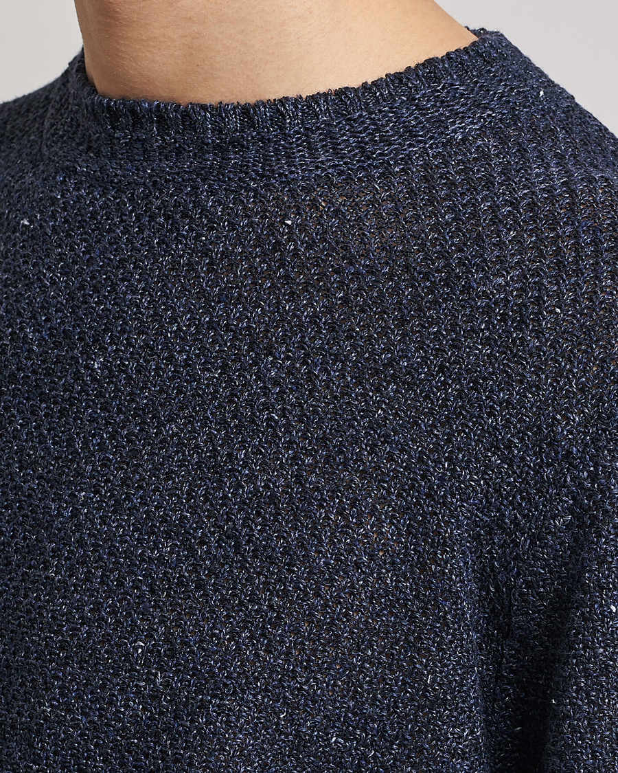 Herren | Pullover | Inis Meáin | Moss Stiched Linen Crew Neck Dark Blue