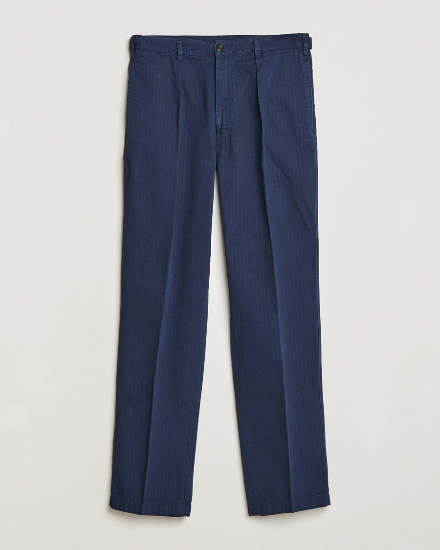 Herren | Hosen | Drake's | Cotton Herringbone One Pleat Chino Navy