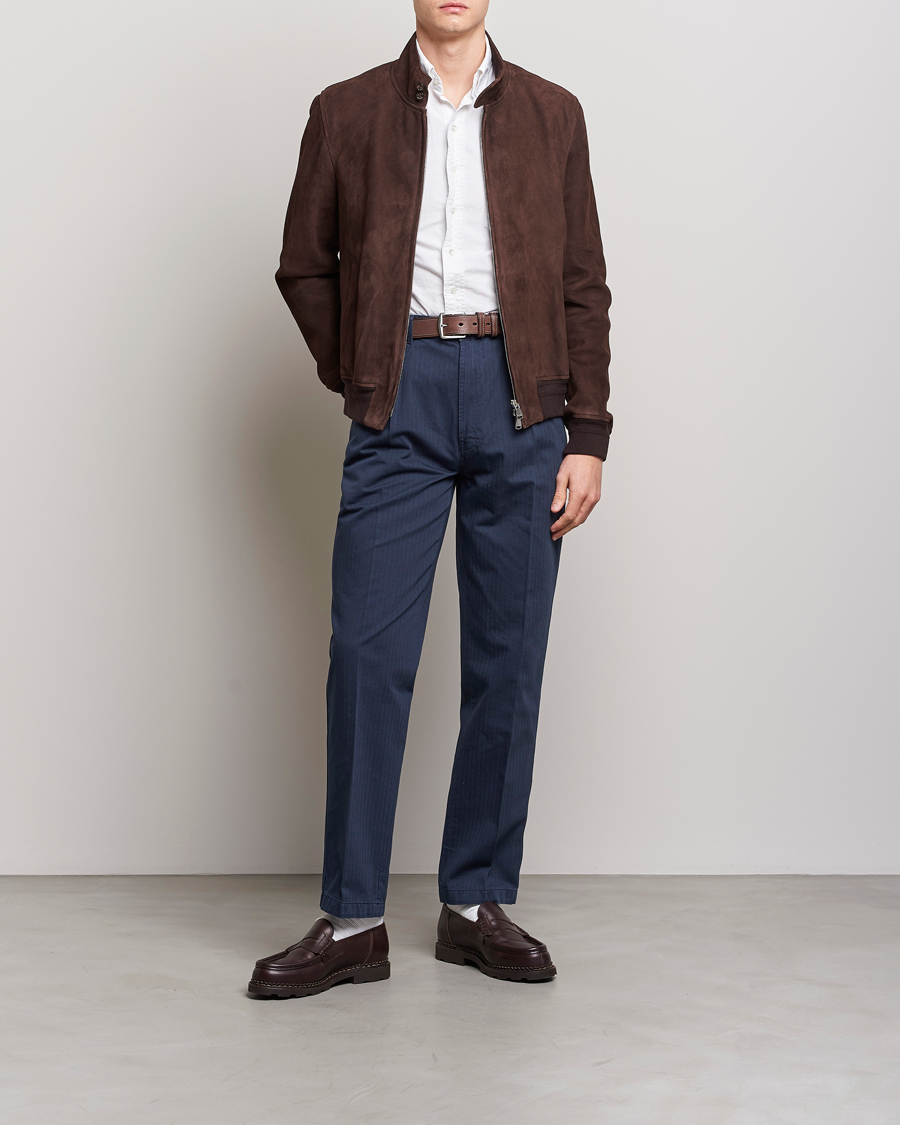 Herren | Hosen | Drake's | Cotton Herringbone One Pleat Chino Navy