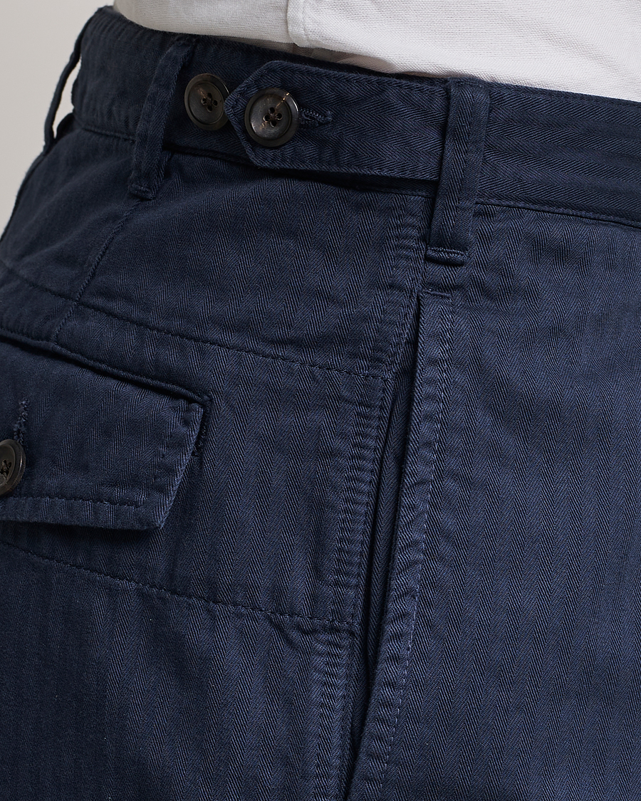 Herren | Hosen | Drake's | Cotton Herringbone One Pleat Chino Navy